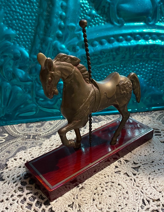 Vintage Brass Carousel Horse Statue- on Base -aged Patina - Etsy