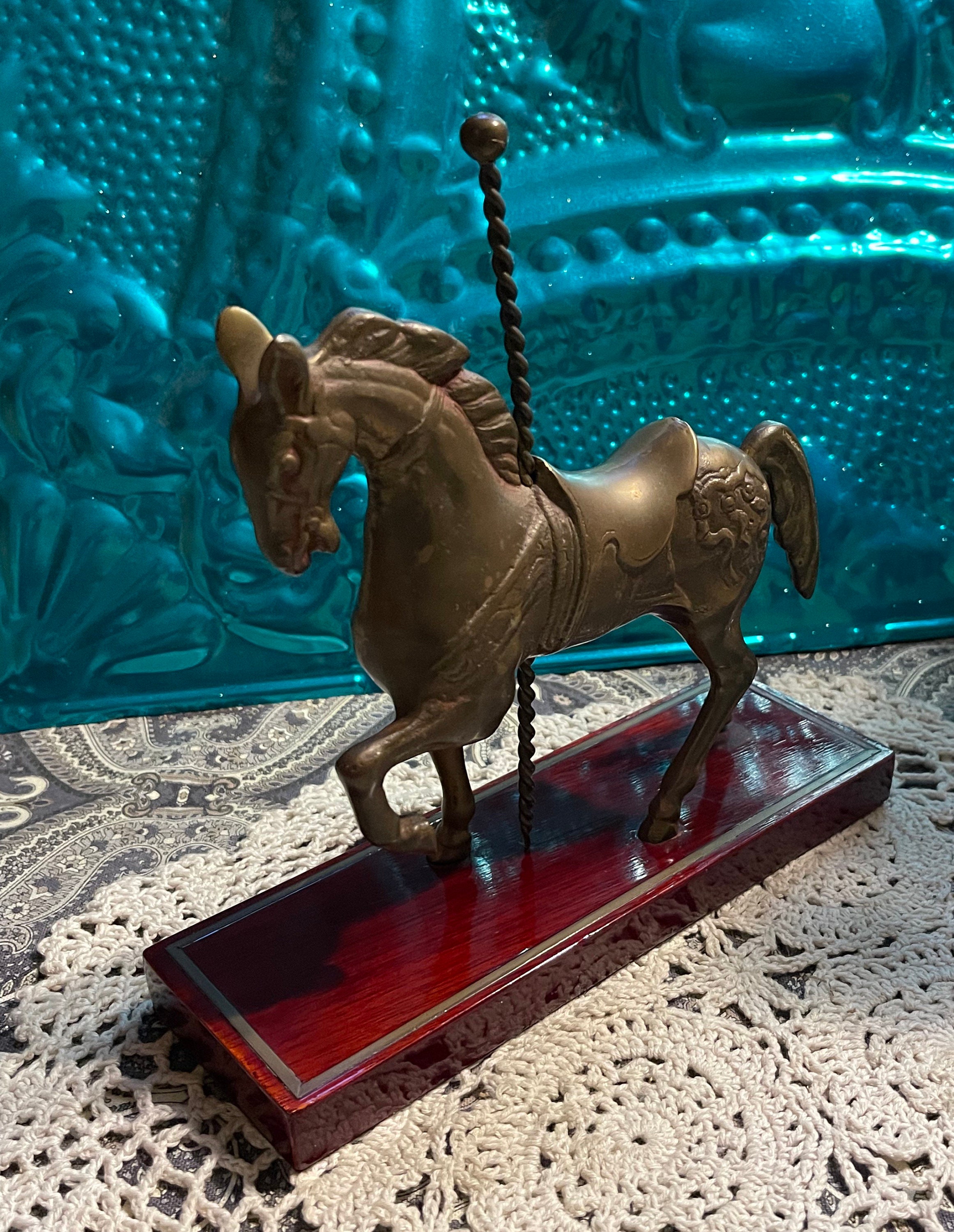Vintage Brass Carousel Horse Statue- on Base -aged Patina - Etsy