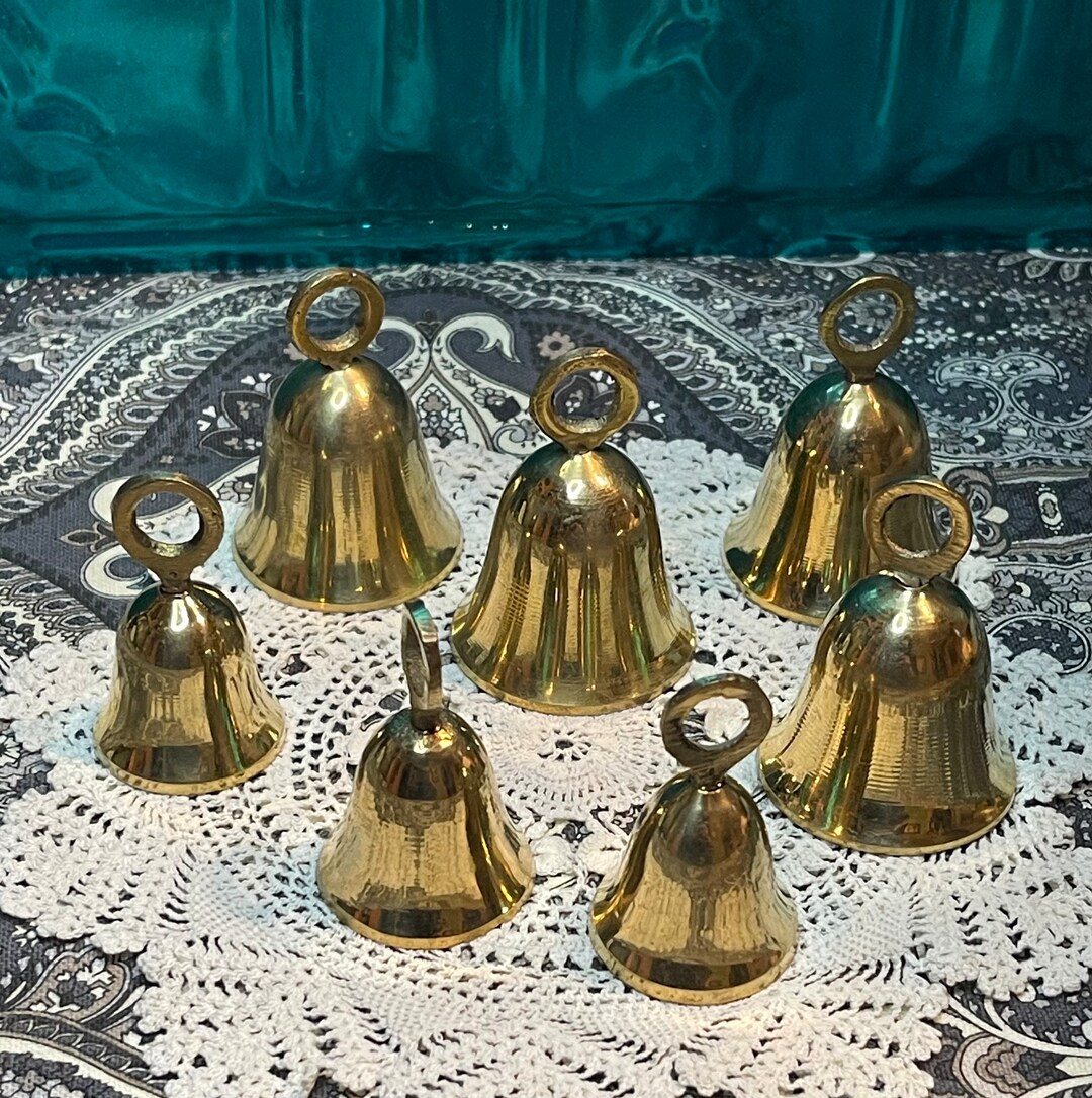Vintage Small Brass Bells Set of 7 Different Sizes Etsy