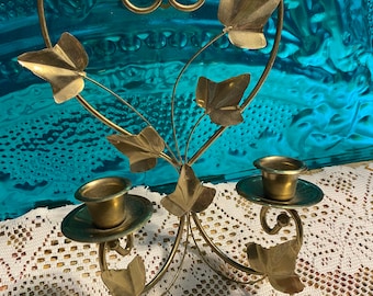 Vintage brass or brass colored heart shaped wall sconce with leaves