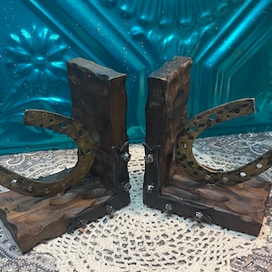 Vintage  wood and metal horseshoe bookends
