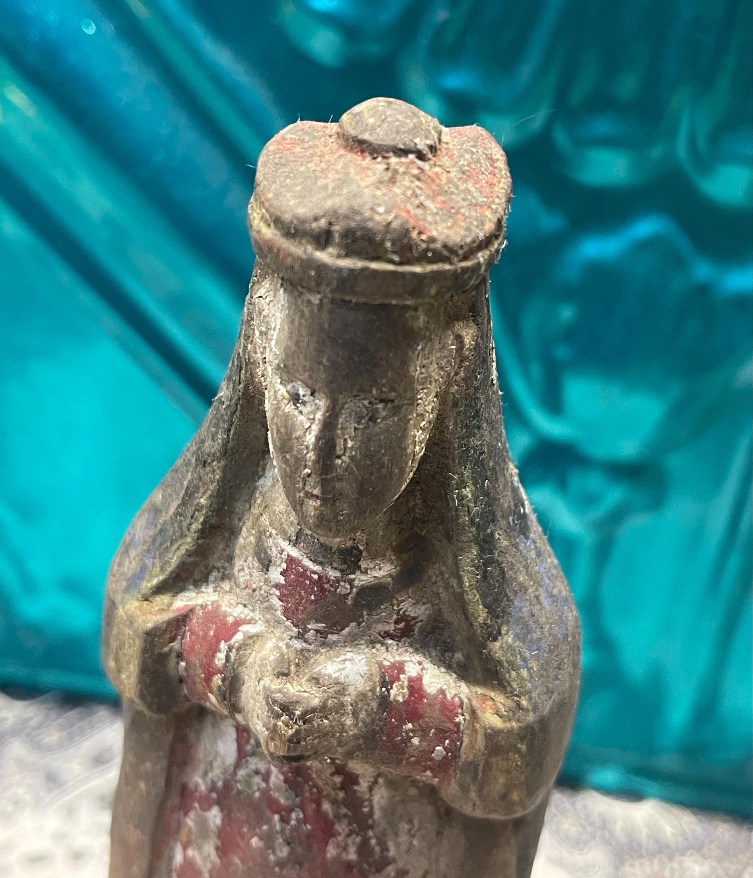 Antique 8.5 Inches Tall Wood Carved Saint - Santos Religious