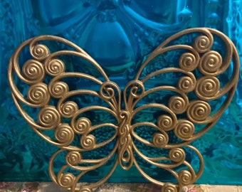 Vintage Large Ornate Gold Colored Plastic Butterfly Wall Decor 