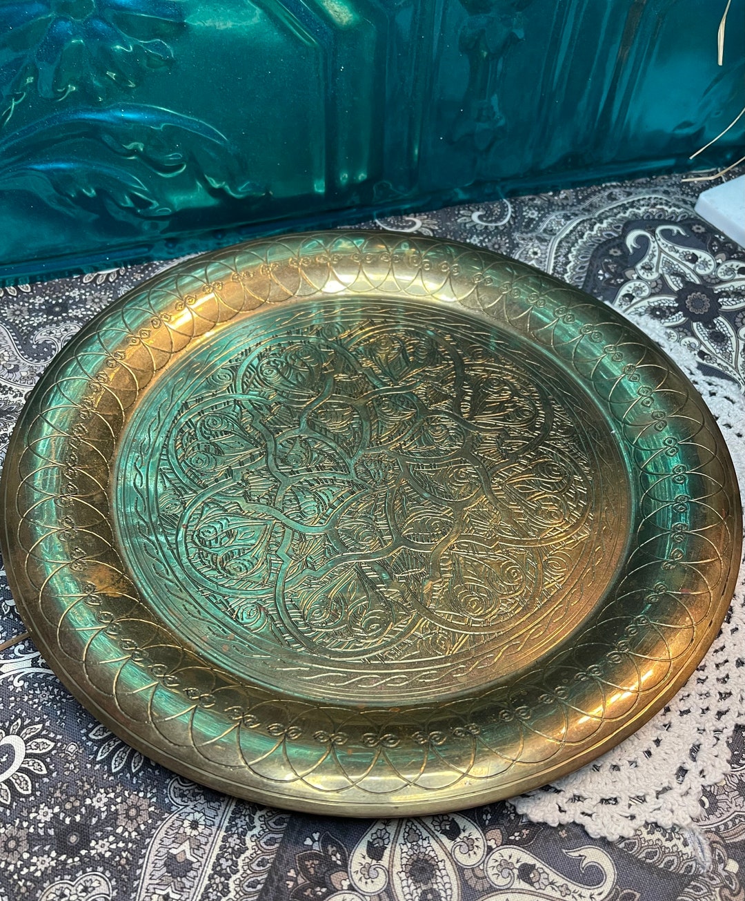 Vintage Etched Brass Tray 11.5 Inches Diameter- 1.5 Lbs - Etsy