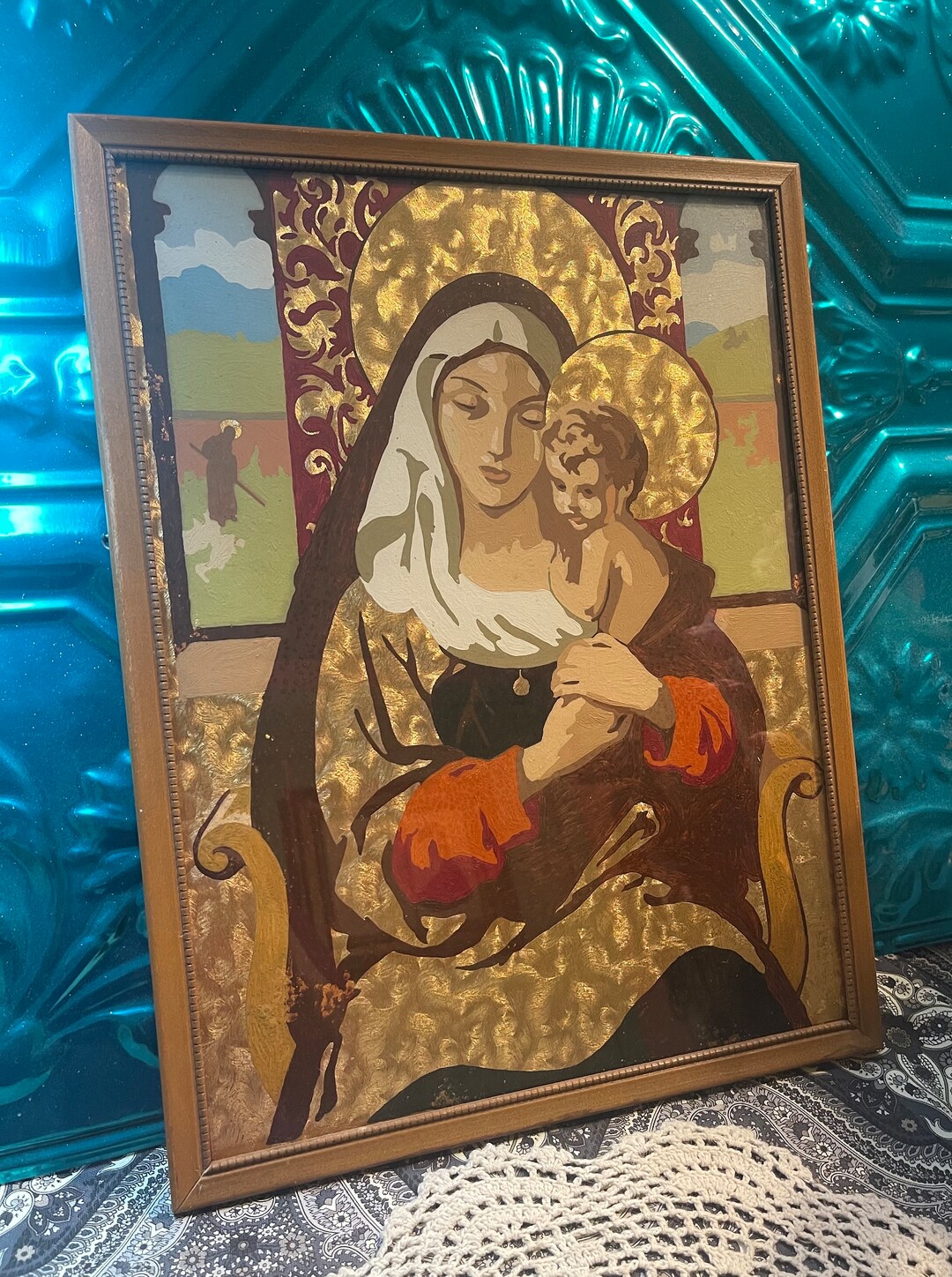 Vintage Madonna and Child Painting With Gold Foil Details in ...