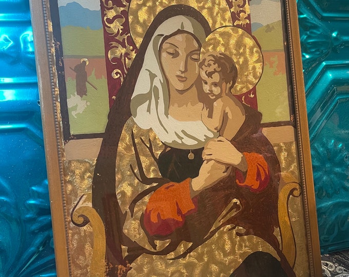 Vintage Madonna and Child Painting With Gold Foil Details in ...