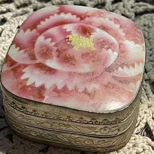Vintage small metal and ceramic trinket box
