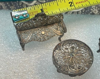 Ancens Meubles De Mason De Poupée Mnatures Flgrane Argent/Jouet Ancen