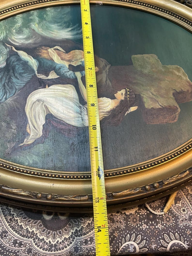 Vintage 1956 Religious Painting After Antique Painting Two Women