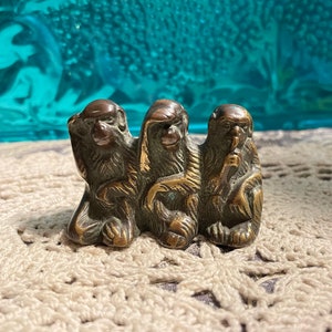 Vintage small 3 monkeys brass - bronze like finish