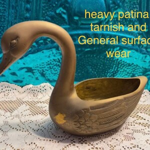 Vintage aged brass swan planter - heavy patina- aged