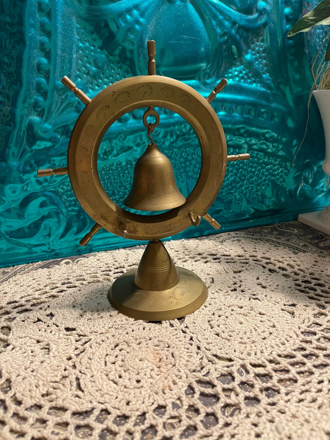 Vintage Brass Bell Gong Ships Wheel Design Aged NO Mallet Etsy