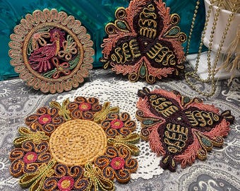 Vintage set of 4 not identical straw looking trivets - light wear