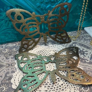 Vintage brass trivets - butterfly trivet - set of 2 - aged