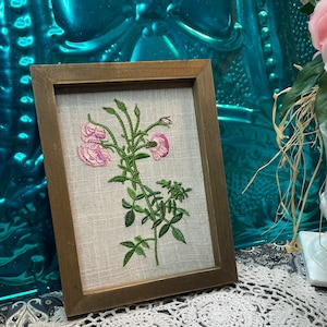 Vintage lightweight wood framed floral embroidery