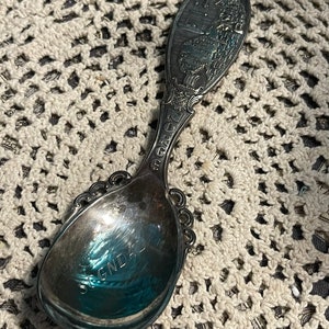 Vintage small silver plated souvenir spoon- Norway - engraved- marked TK 40 GR- aged