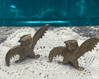 Vintage pair of  small miniature brass owls