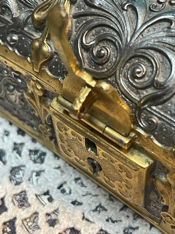 Antique ornate heavy art nouveau German casket je… - image 6