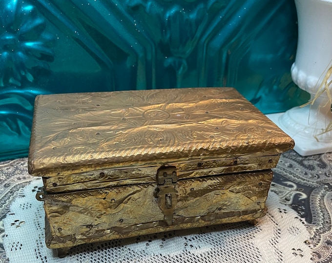 Vintage Hinged Lid Ornate Footed Brass Covered Box- Treasure Chest Box ...