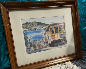 Vintage aged wood framed print- San Francisco- clearly aged frame