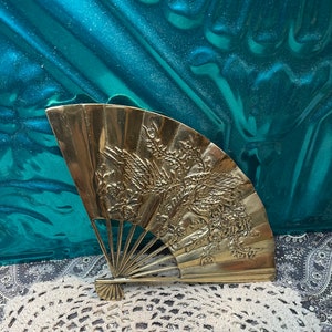 Vintage small brass Phoenix fan wall decor