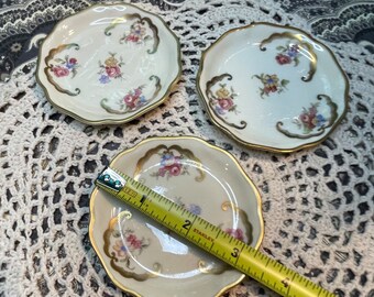 Vintage Small- Mini Porcelain Plates Gilded- Floral Design