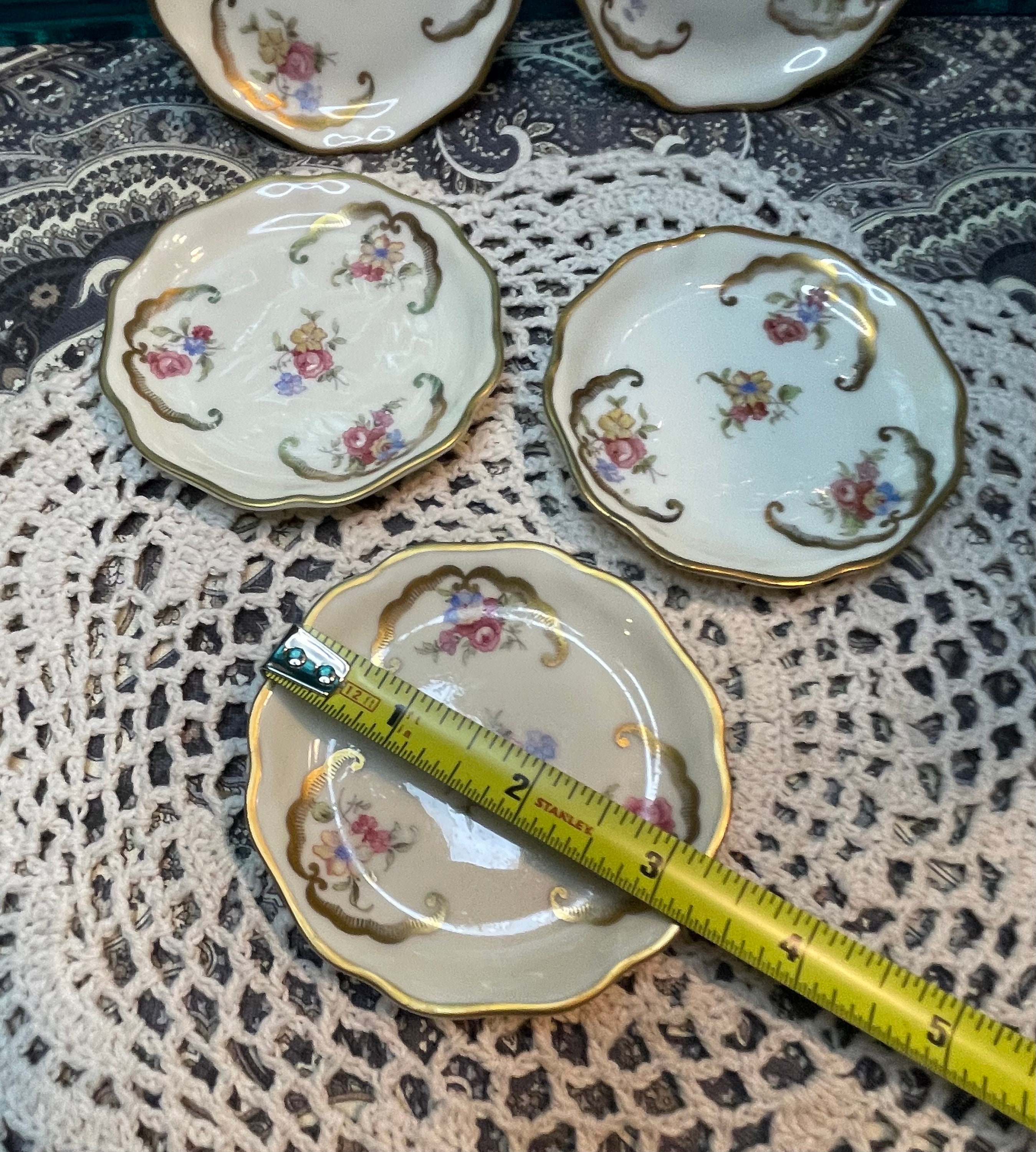 Vintage Small- Mini Porcelain Plates Gilded- Floral Design