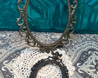 Vintage ornate metal frames no glass no back for repurpose projects- set of 2 not identical- made in Italy