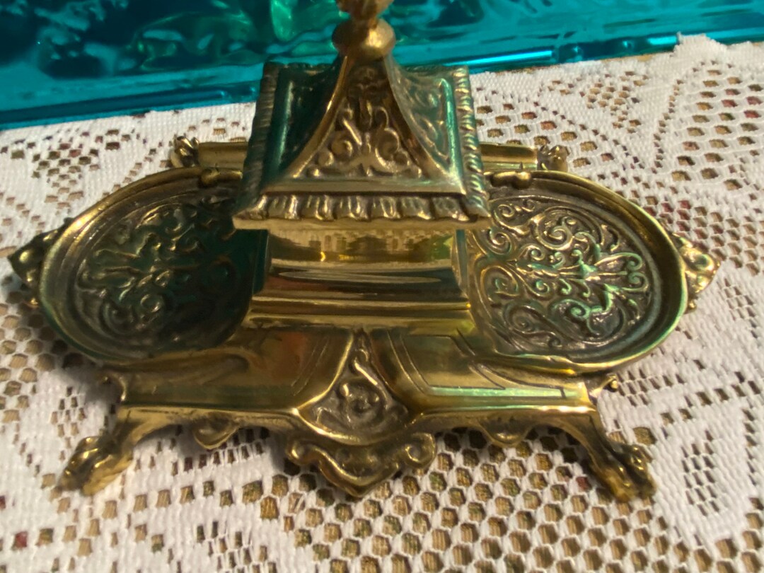 Vintage Heavy Ornate Brass Ink Well Victorian Style - No Insert - Etsy