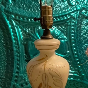 vintage koi fish metal base lamp with painted glass - aged