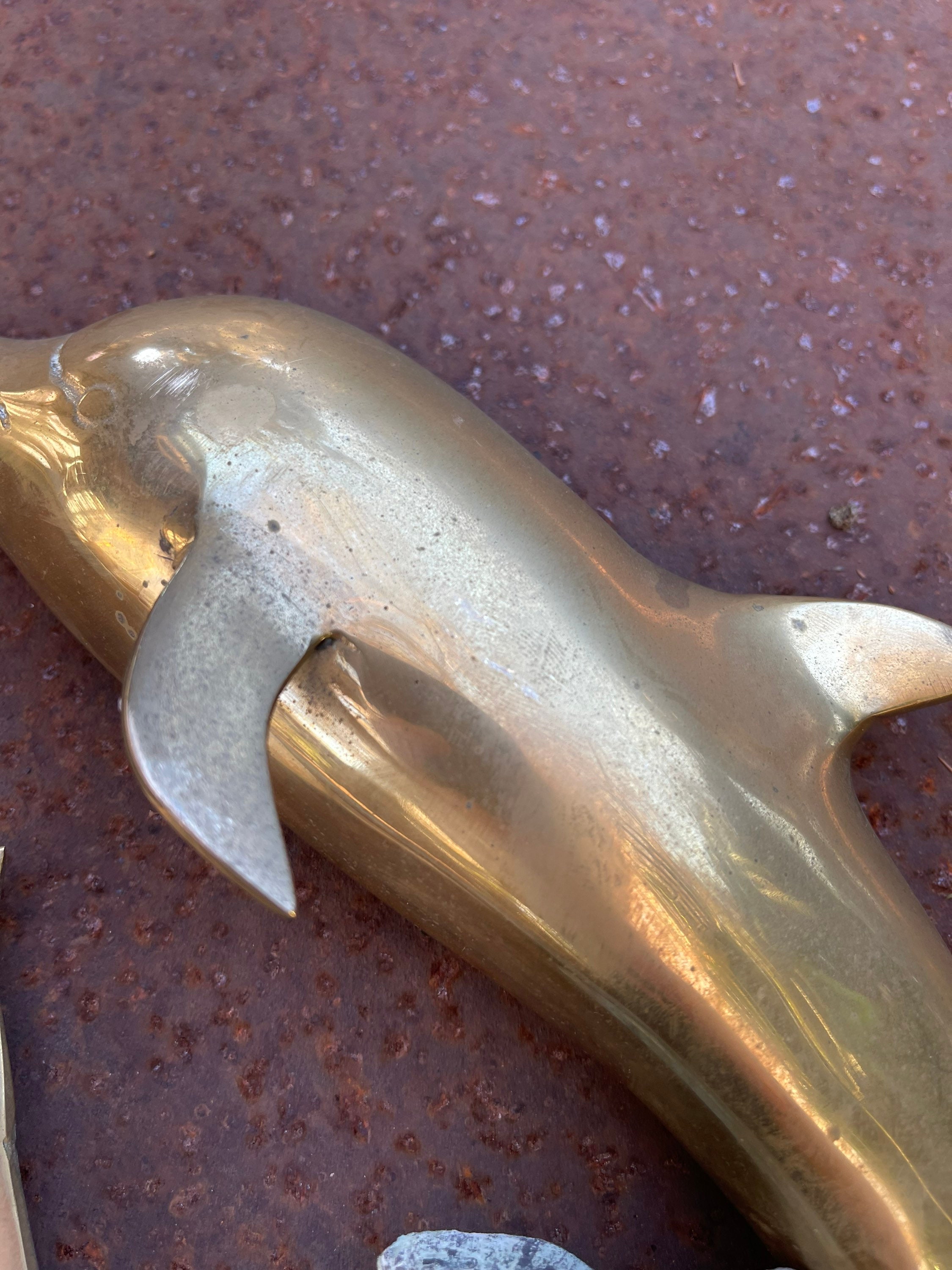 Vintage Large Brass Dolphin Wall Sculpture Etsy