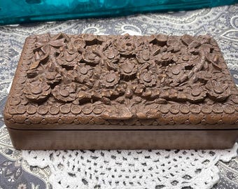 vintage hinged floral wood carved box