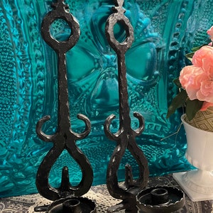 Vintage black metal gothic style wall sconce- set of 2 - aged paint