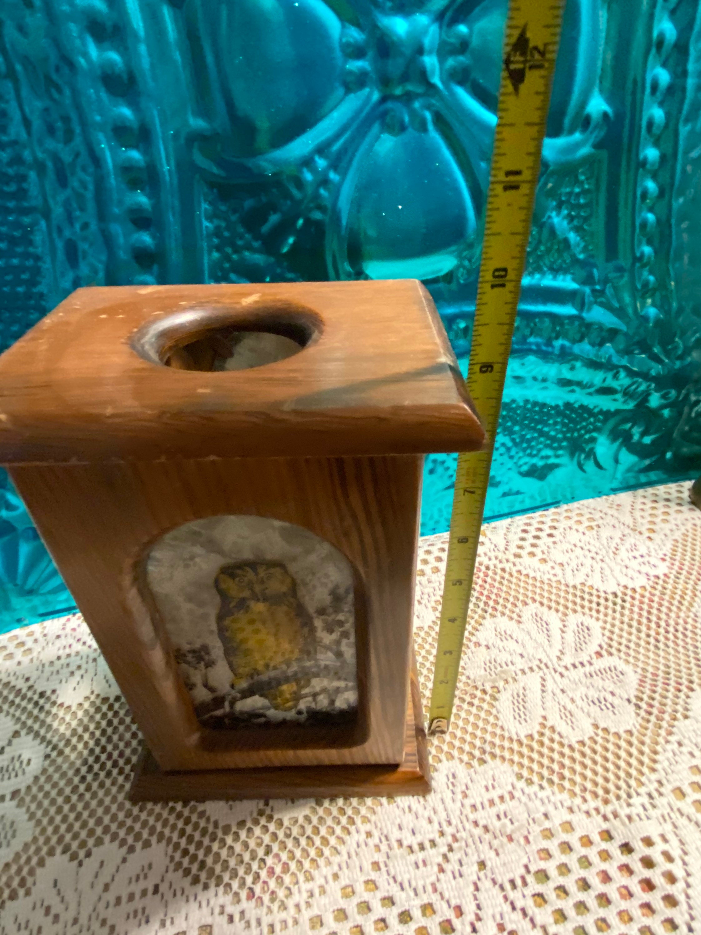 Vintage Wood Mirrored Glass Owl Candle Holder Luminary Box Etsy