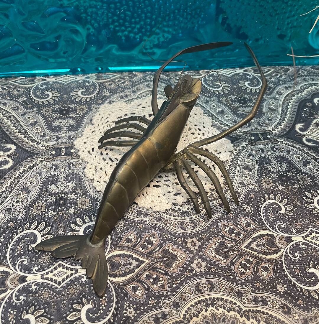Vintage Brass Crawfish With Antennas and Wall Hanger Aged Patina Etsy