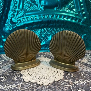 Vintage Solid Brass Clamshell Bookends (Set)