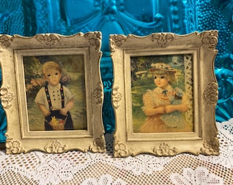Vintage boy and girl in ornate plastic frames set of 2- no glass