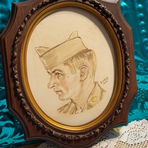 Vintage 1953 print or drawing - portrait in ornate frame