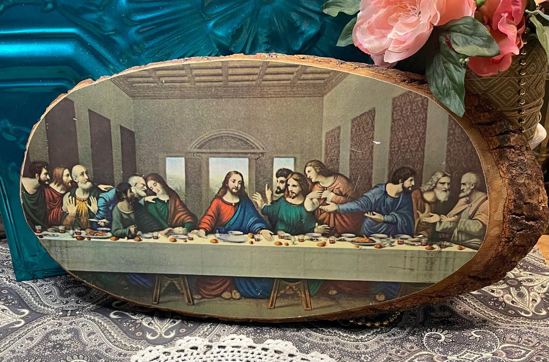 Vintage Large 21.5 Inches Last Supper Wood Slab - Slice - Wall Plaque ...