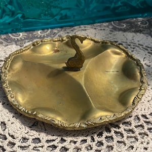 Vintage unique koi fish brass dish- tray ornate rim  - aged