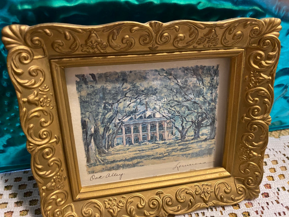 Vintage framed mansion prints in ornate gold plastic frames Etsy