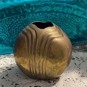 Vintage small unique brass vase - aged