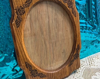 Vintage wood frame with glass - rose details - photo frame - picture frame - wear to the wood