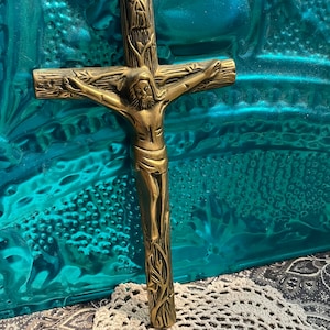 Vintage brass crucifix wall hanging