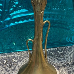 Vintage small heavy nature inspired floral brass vase- aged