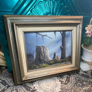 Vintage wood framed original acrylic painting - trees