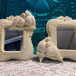 Vintage small plastic dove - dove couple mirror set of 2