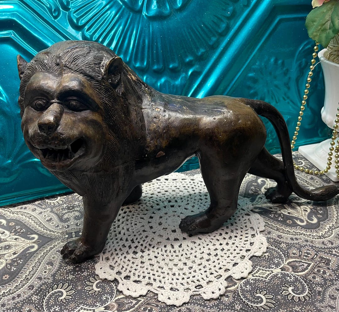 Vintage Large 5.4 Lbs Bronze Tone Metal Lion Statue - Aged - Etsy