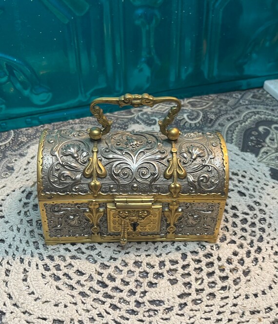 Antique ornate heavy art nouveau German casket je… - image 1