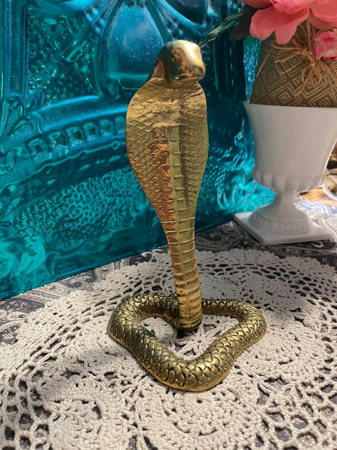 Grande Statue Serpent / Cobra 50cm en Bois Sculpté Marron - 5644